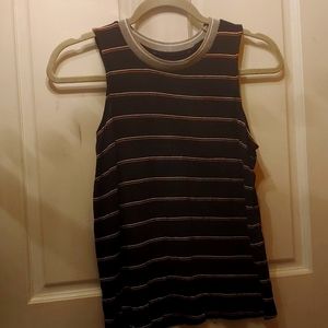 Navy Blue tank top with white and orange stripes, size S